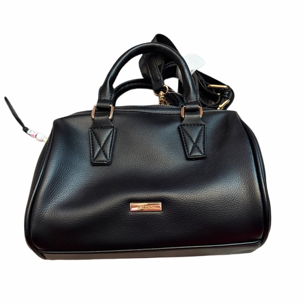 Aldo Black Satchel with Colorful Keychain LIKE NEW - Picture 3 of 6